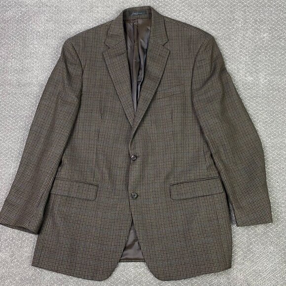 Lauren Ralph Lauren Houndstooth Blazer Sport Coat Mens 44L Brown Green Blue Wool - Picture 1 of 14